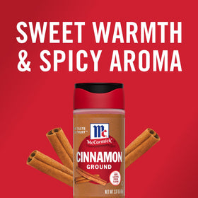 McCormick ground cinnamon being sprinkled on pie for warm aroma