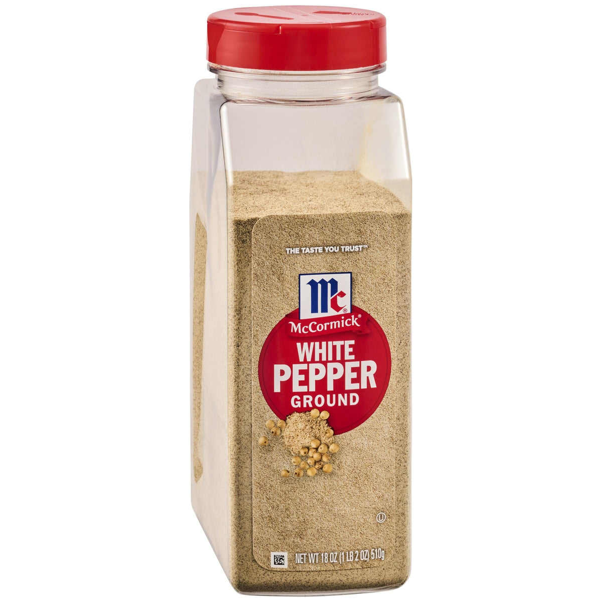 McCormick Ground White Pepper bottle on shelf with subtle aroma for light-colored dishes