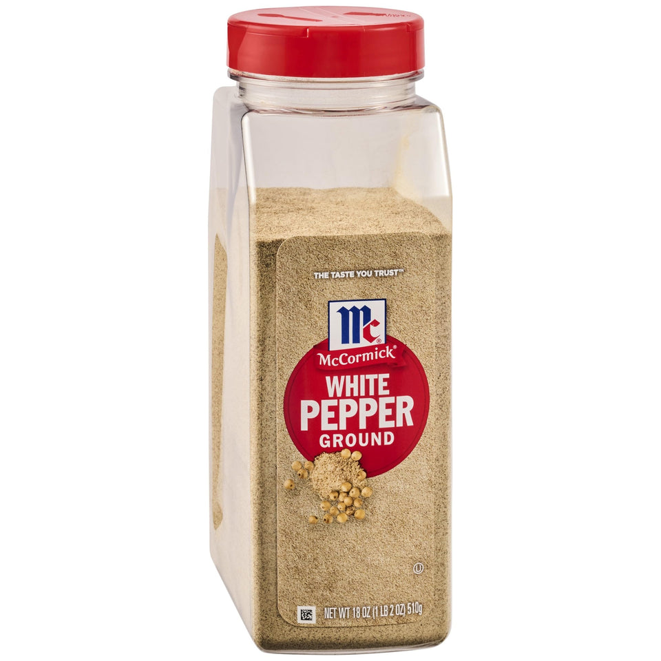 McCormick Ground White Pepper bottle on shelf with subtle aroma for light-colored dishes