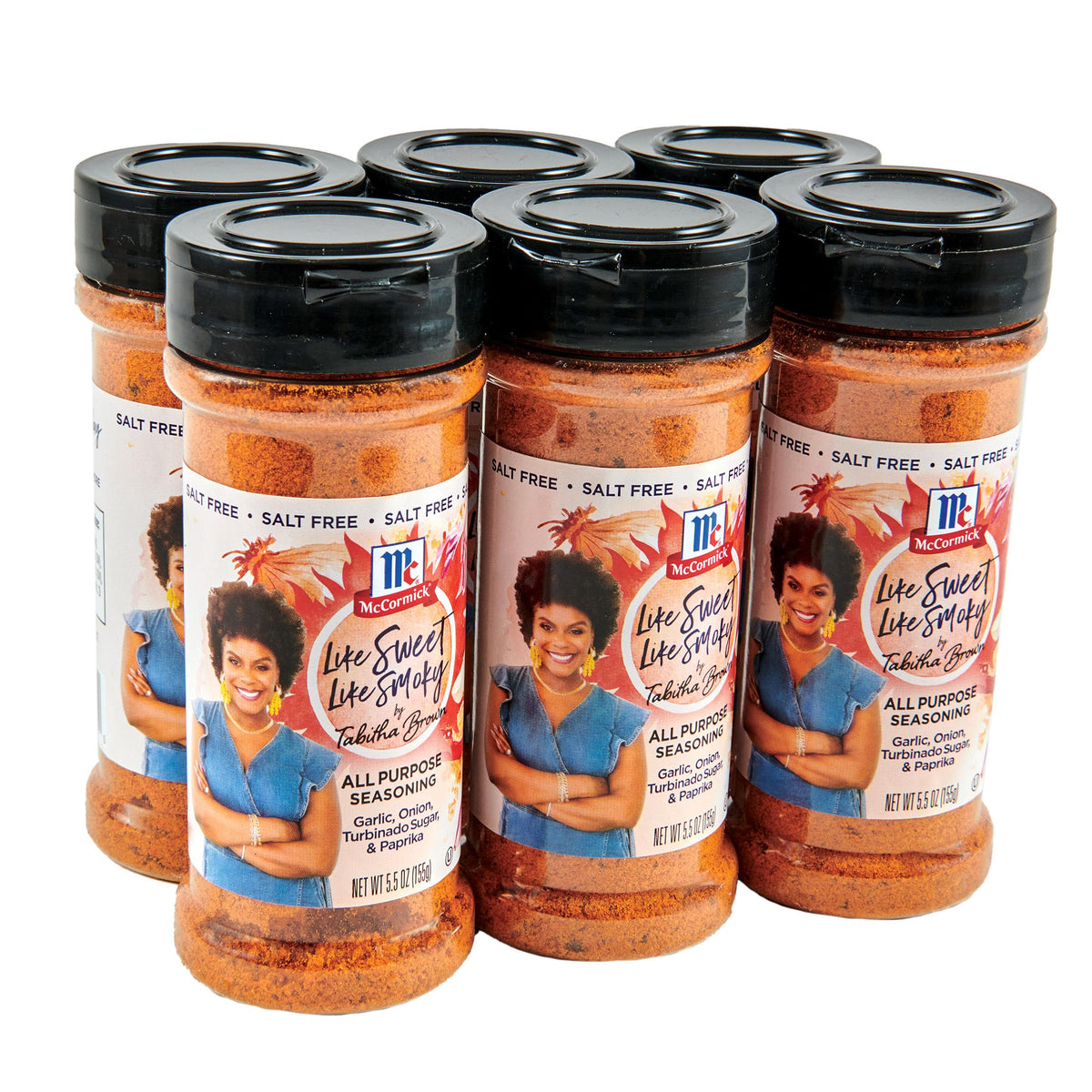 McCormick Like Sweet Like Smoky seasoning jar front shows salt-free bold aroma for versatile meals.