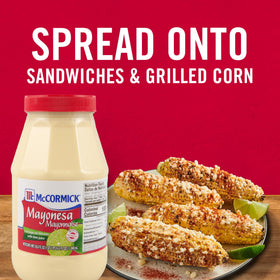 McCormick Mayonesa elotes grilled corn with zesty finish.