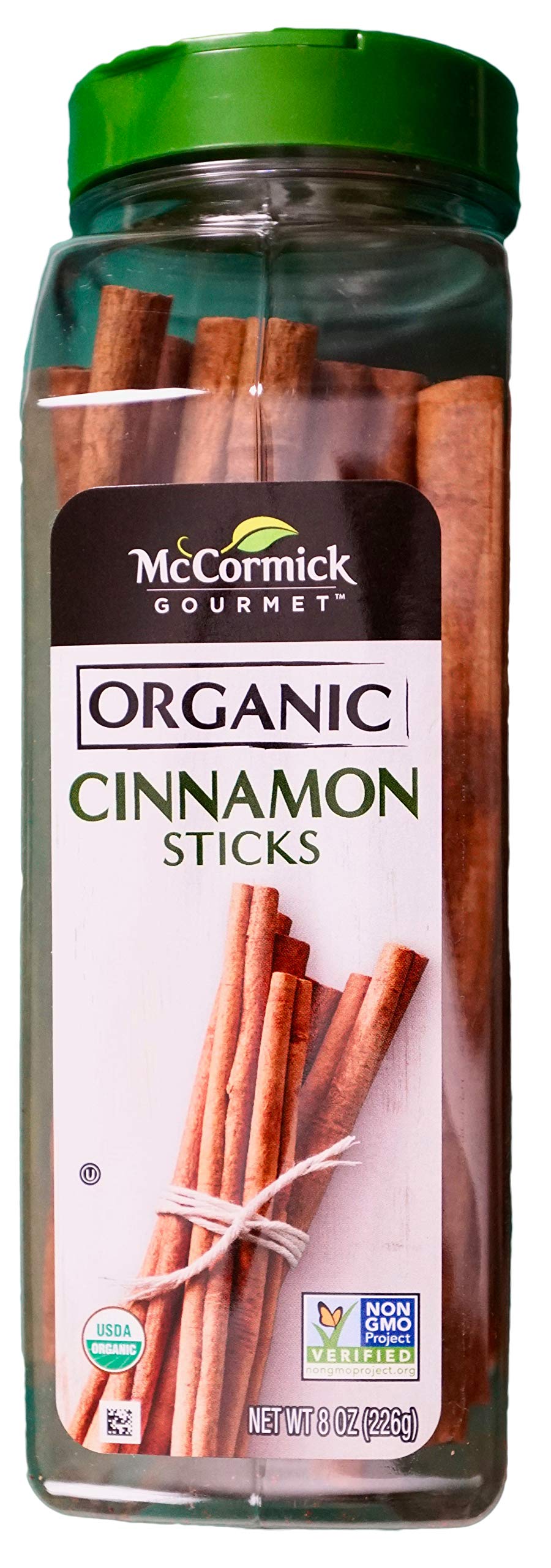 McCormick Organic Cinnamon Sticks 8-ounce package, ideal for beverages and baking.