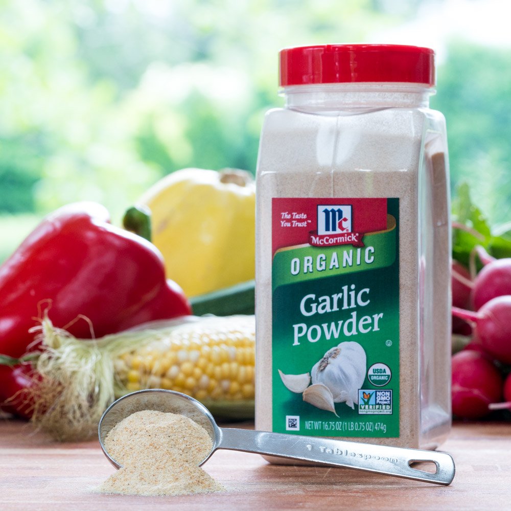 McCormick Organic Garlic Powder stored in a cool pantry preserves aroma