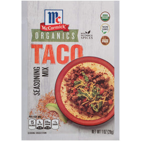 McCormick Organics taco seasoning mix packaging with gluten-free label