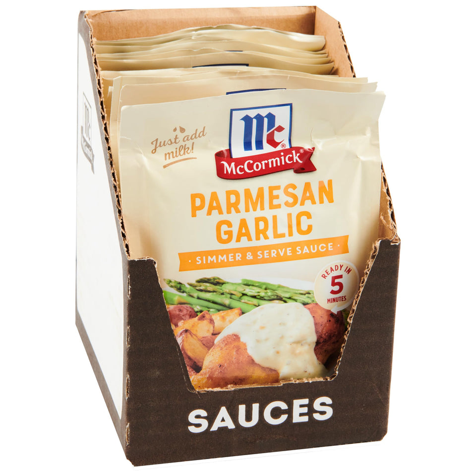 McCormick Parmesan Garlic sauce mix pack boosts quick weeknight flavor.