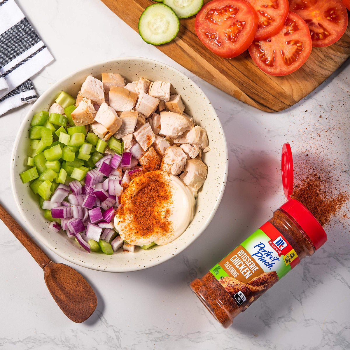 McCormick Perfect Pinch Rotisserie Chicken Seasoning with pork, creates flavorful, well-seasoned chops.