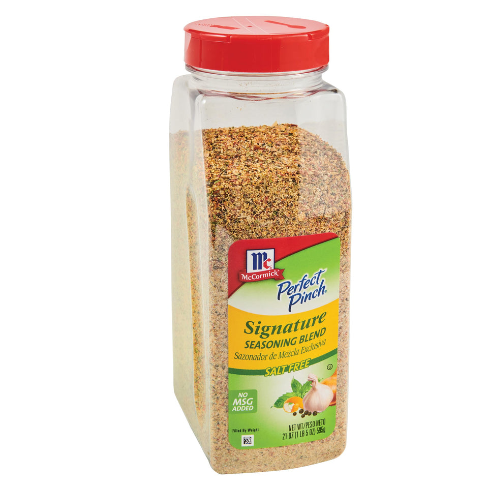 McCormick Perfect Pinch Signature Seasoning bottle front view for bold, salt-free flavor