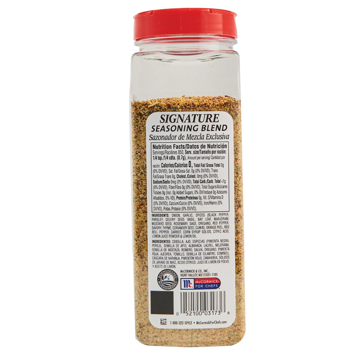 McCormick Perfect Pinch jar label close-up highlighting the 14-herb blend