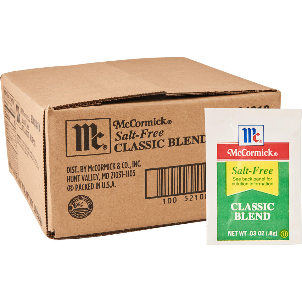 McCormick Salt-Free Classic Blend Packets on shelf for salt-free seasoning
