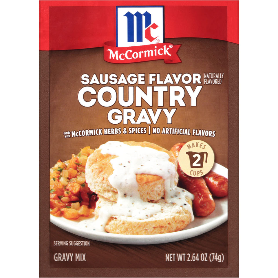 McCormick Sausage Country Gravy Mix pack-8 viewed in packaging, convenient family-size option.