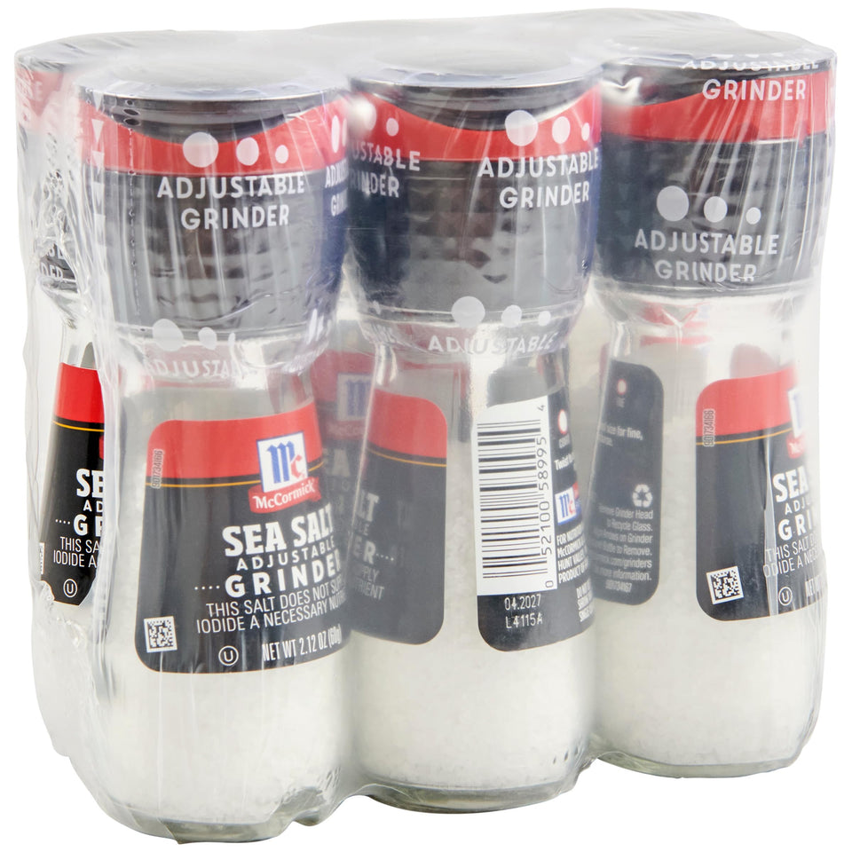 Six-pack McCormick Sea Salt Grinder on table for easy seasoning