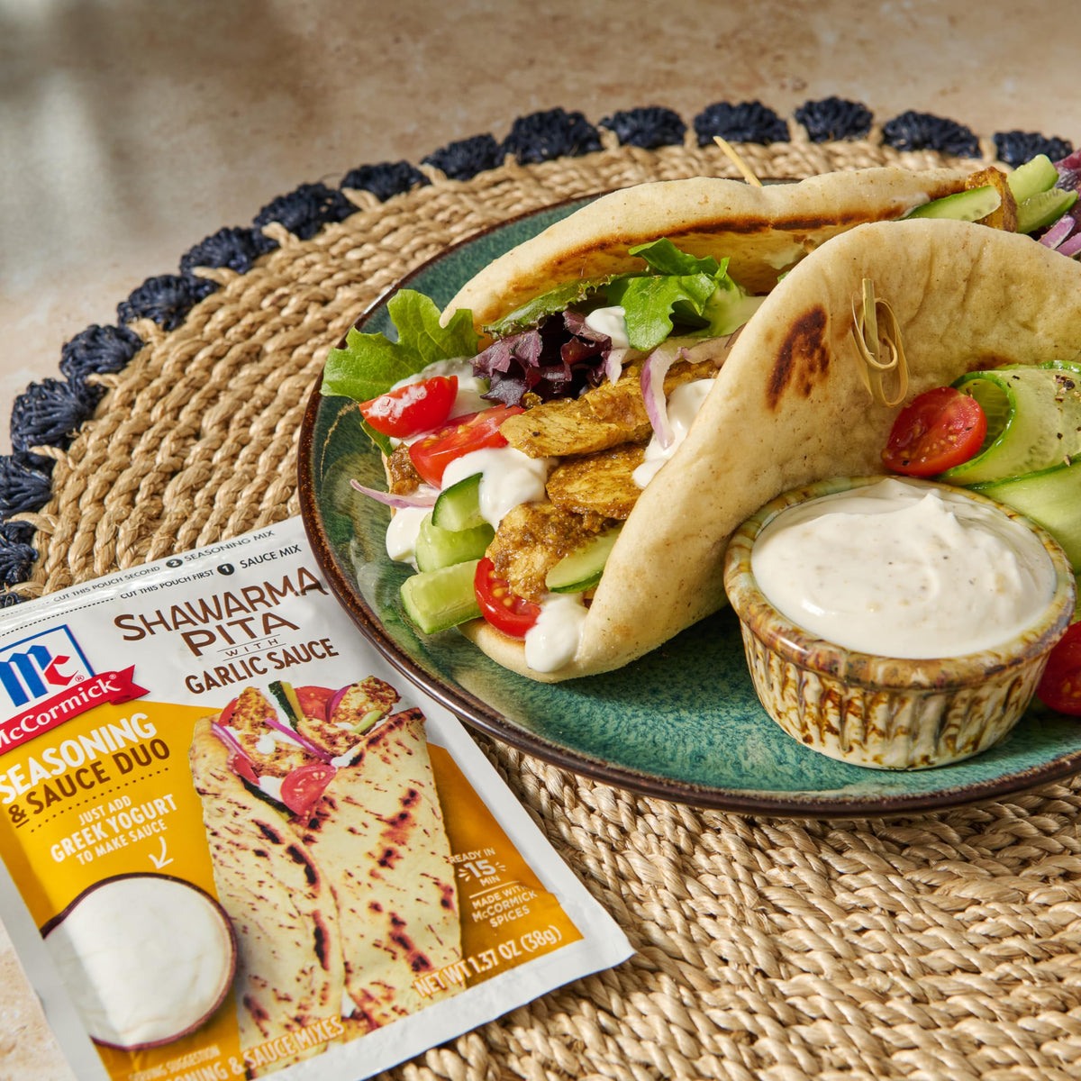 Stovetop cooking scene showing quick shawarma preparation.