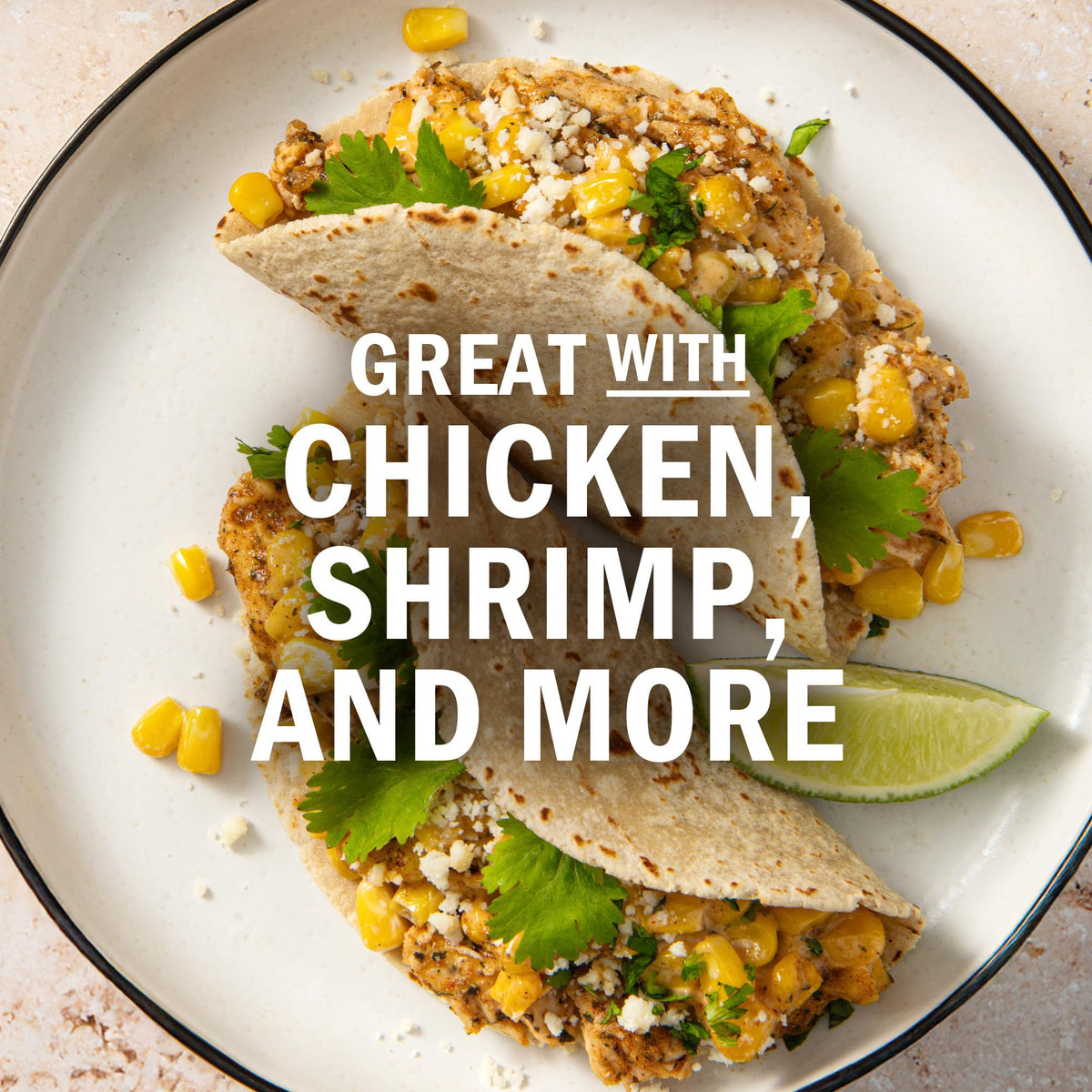 Shrimp taco with McCormick seasoning is shown for variety.