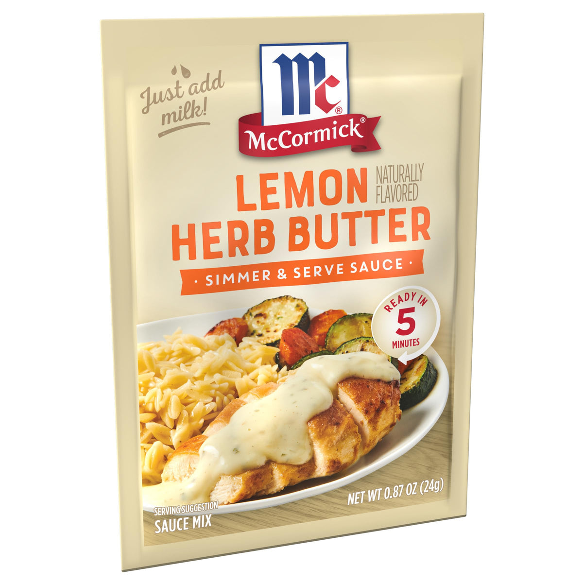 McCormick Lemon Herb Butter Sauce Mix setup ready to simmer with milk