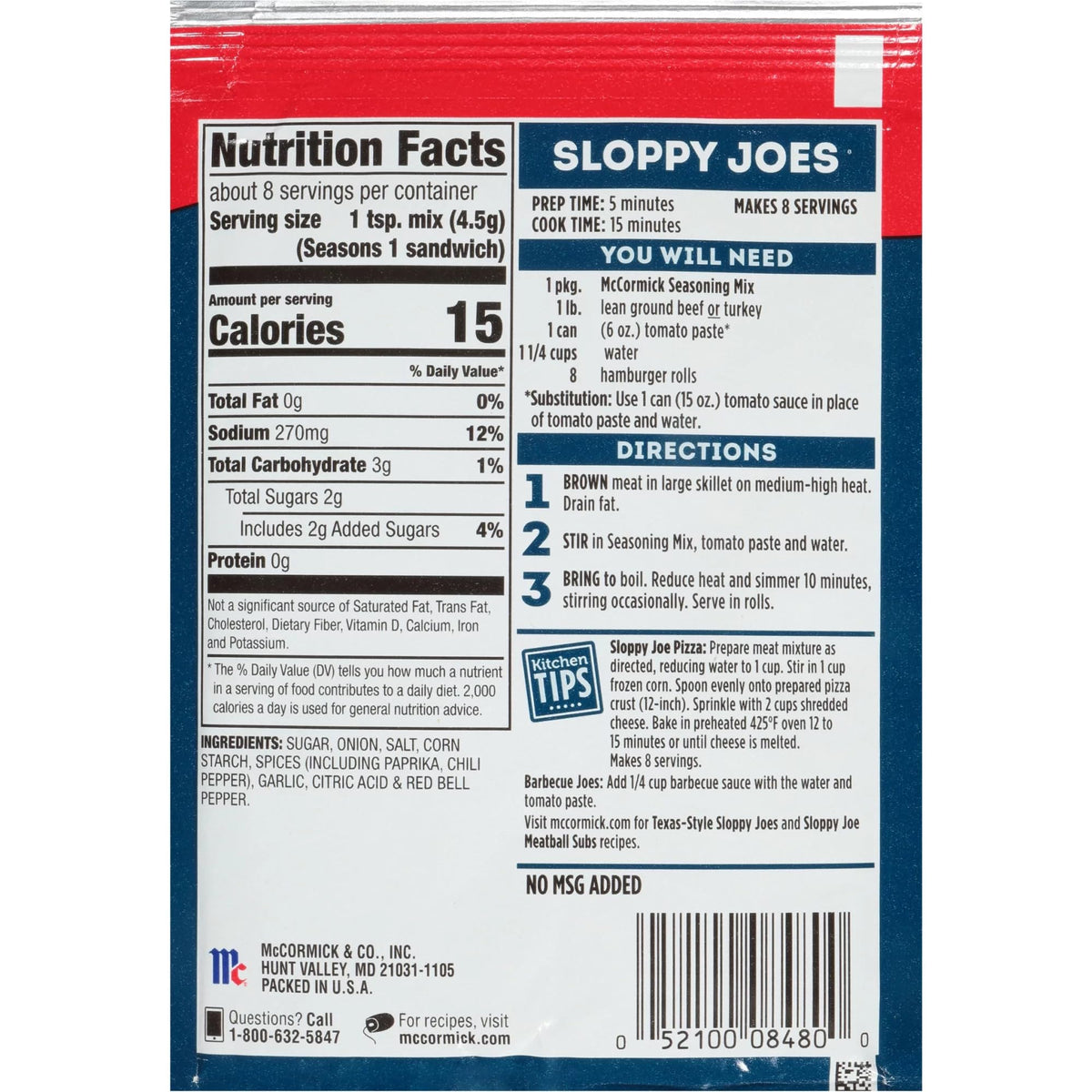 Open packets ready to flavor ground beef with McCormick Sloppy Joes Seasoning Mix.