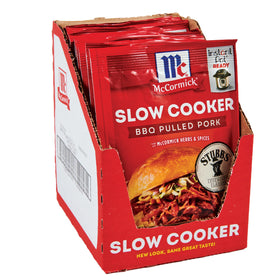 McCormick slow cooker BBQ pulled pork seasoning pack for easy weeknight dinners.