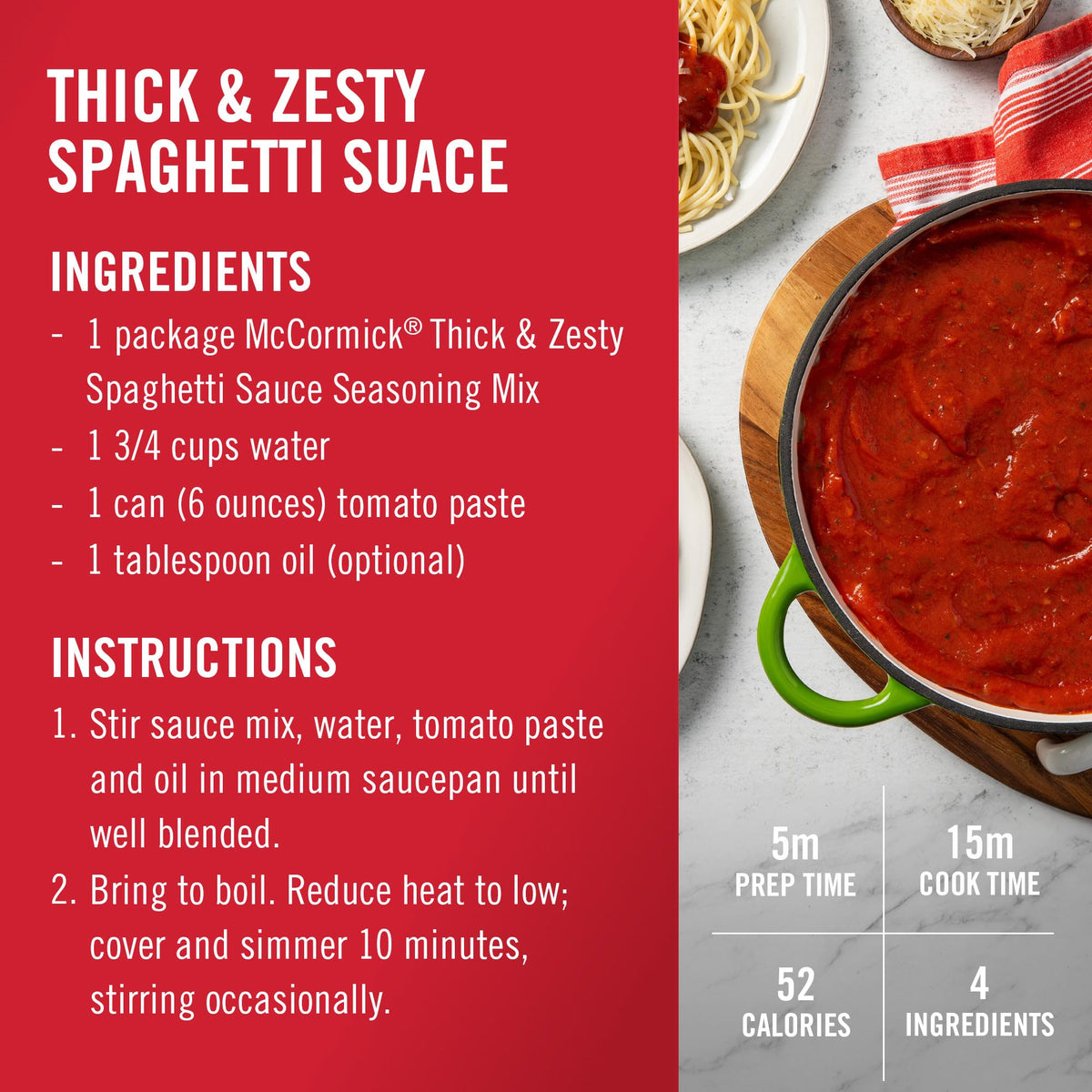 McCormick spaghetti sauce ready in minutes facilitates easy dinners