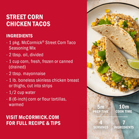 Plate-ready tacos feature McCormick seasoning and lime wedges.