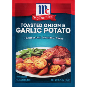 McCormick Toasted Onion & Garlic Potato Seasoning packet for quick potato flavor.