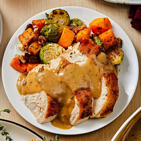 McCormick Turkey Gravy over mashed potatoes for rich flavor