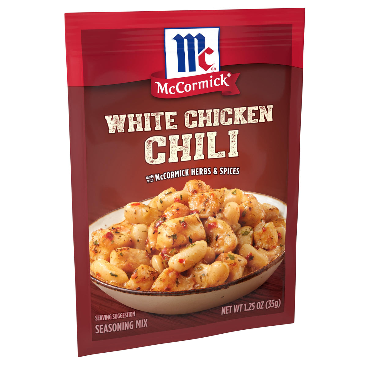 McCormick White Chicken Chili Seasoning Mix pack signals pantry convenience.