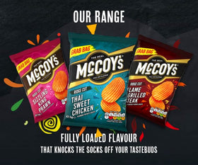 McCoy's Flame Grilled Steak Ridge Cut crisps sheet shows even seasoning and bold flavour