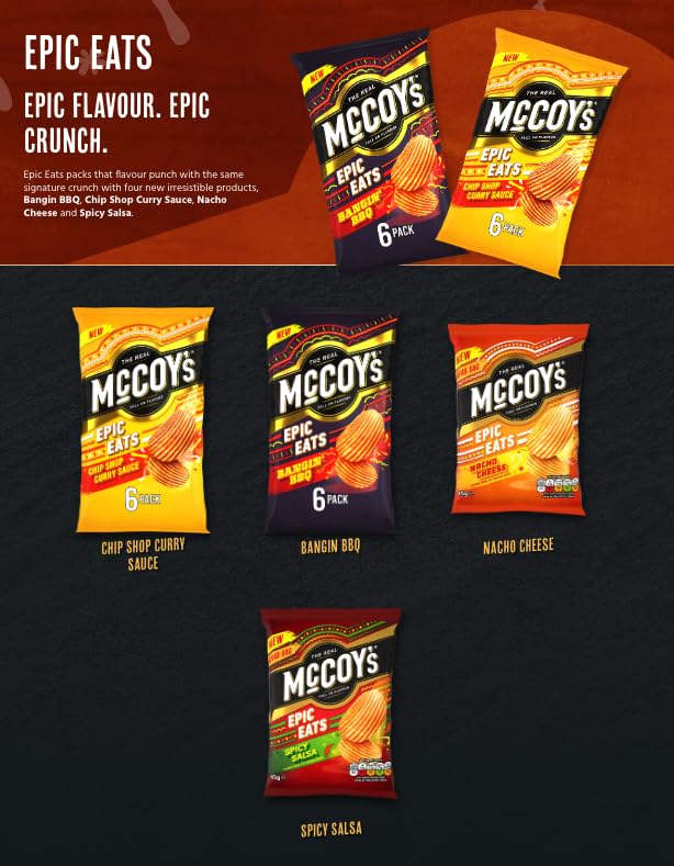 McCoy's Flame Grilled Steak Ridge Cut crisps stack emphasizes texture and crunch