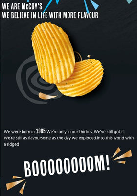 McCoy's Flame Grilled Steak Ridge Cut crisps grill-flavour swirl suggests bold taste