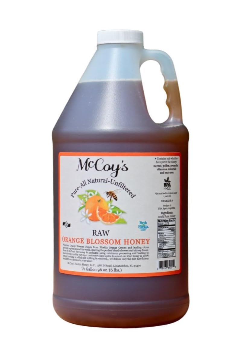 McCoy's Honey Orange Blossom bottle shows rich amber color, ideal for coffee and tea.