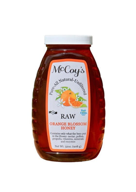 McCoy's Honey Orange Blossom jar, pure raw sweetness for toast, tea, and baking.