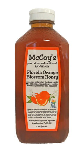 McCoy's Honey Florida Orange Blossom jar close-up showcases floral aroma perfect for toast.
