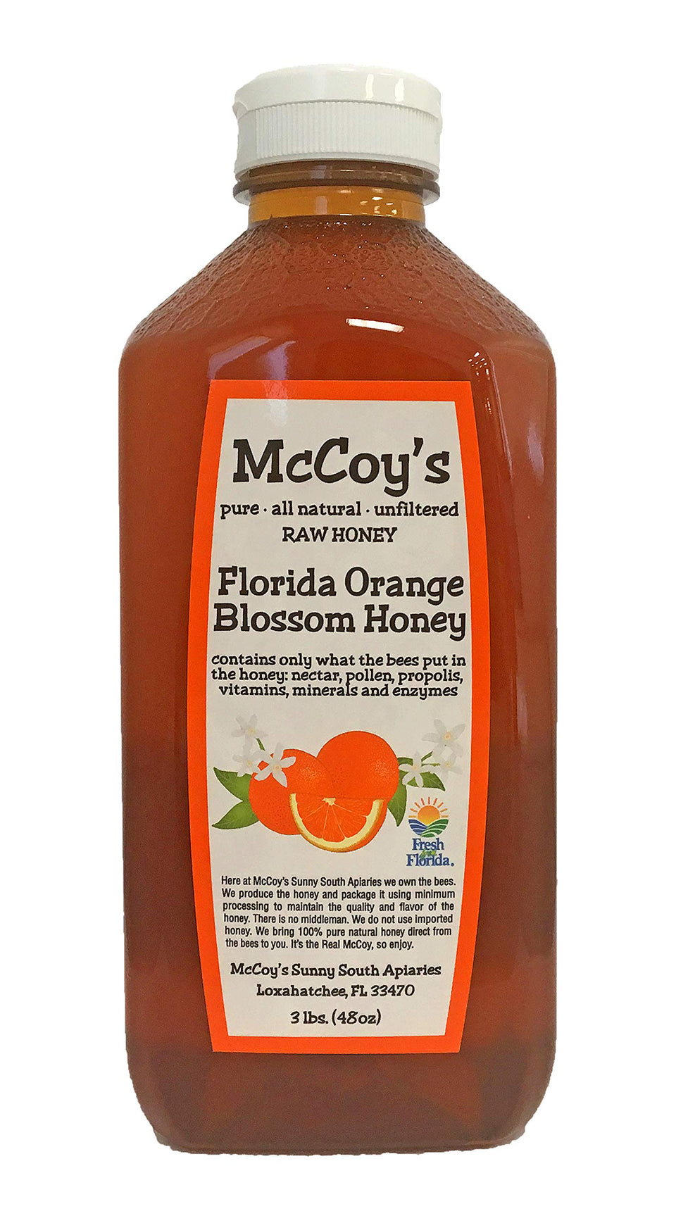McCoy's Honey Florida Orange Blossom jar close-up showcases floral aroma perfect for toast.