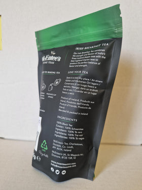 McEntee's Irish Breakfast brewed cup, citrusy and full-bodied for morning rituals.