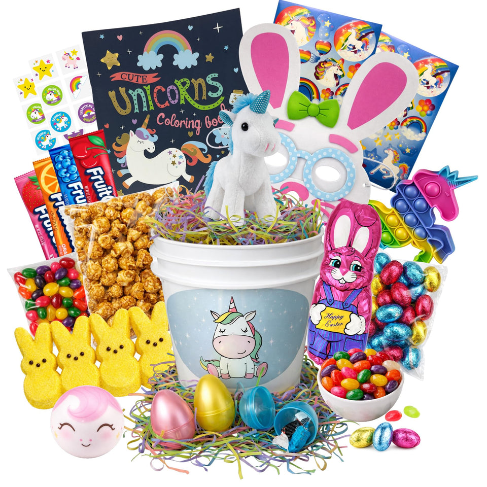 M&C Gifts unicorn Easter basket for kids, sparkling and ready for gifting