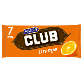 McVitie's Club Orange 7pk bars in a pack, ideal for lunchboxes and breaks.