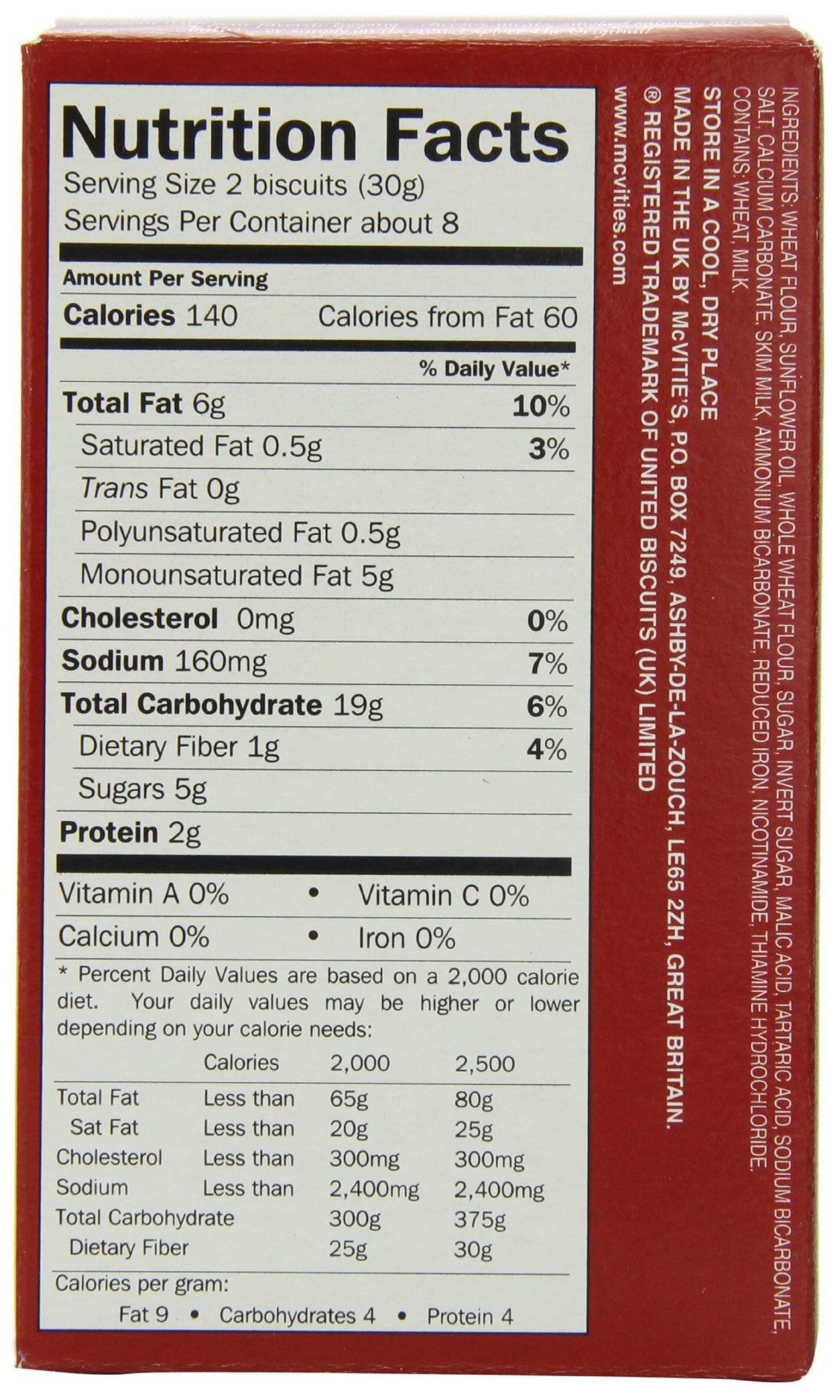 McVitie's Digestive Wheat Biscuits pack back view showing packaging and wholesome texture