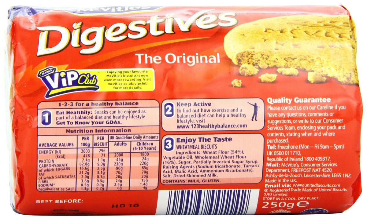 McVitie's Digestives on a plate with tea, crisp and inviting.