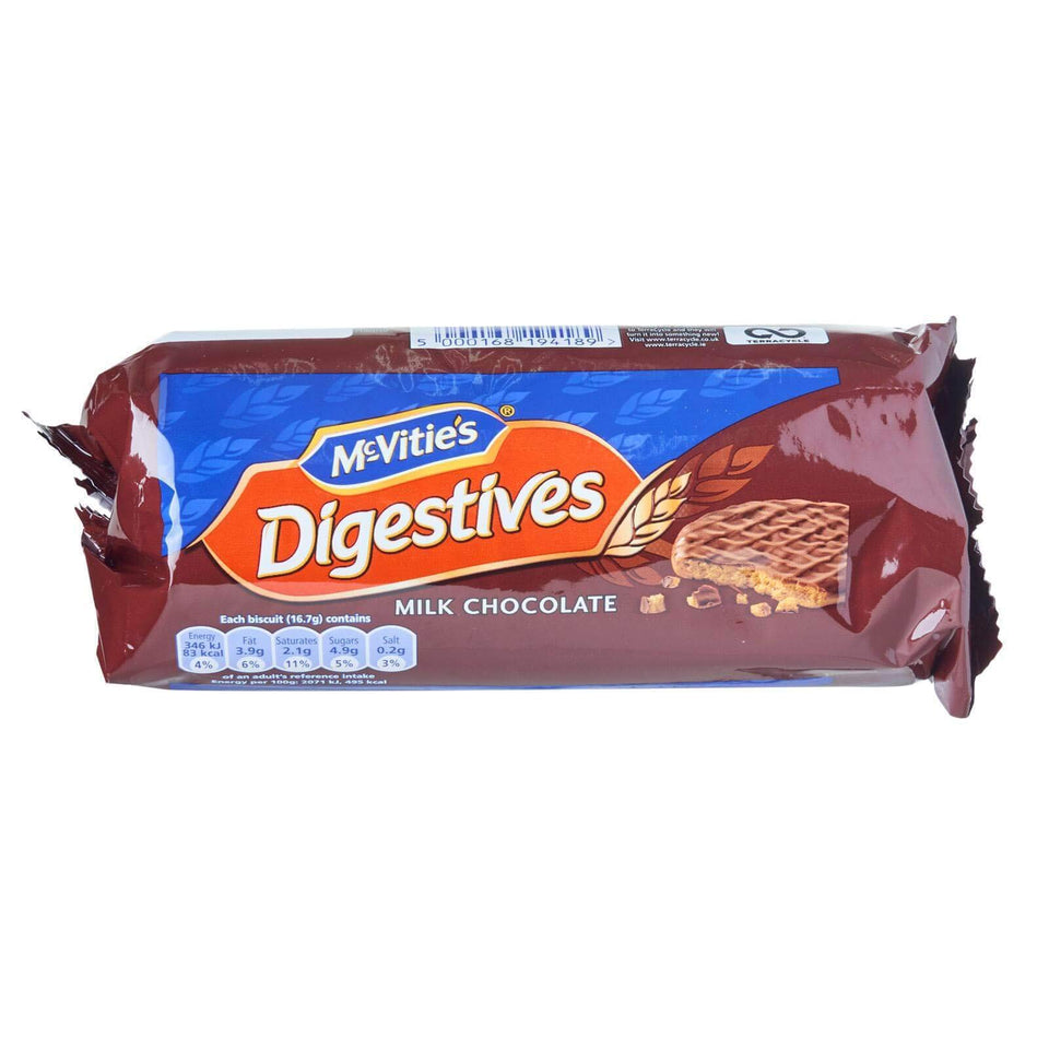 McVitie's Milk Chocolate Digestives pack image, ideal with tea for a comforting snack.