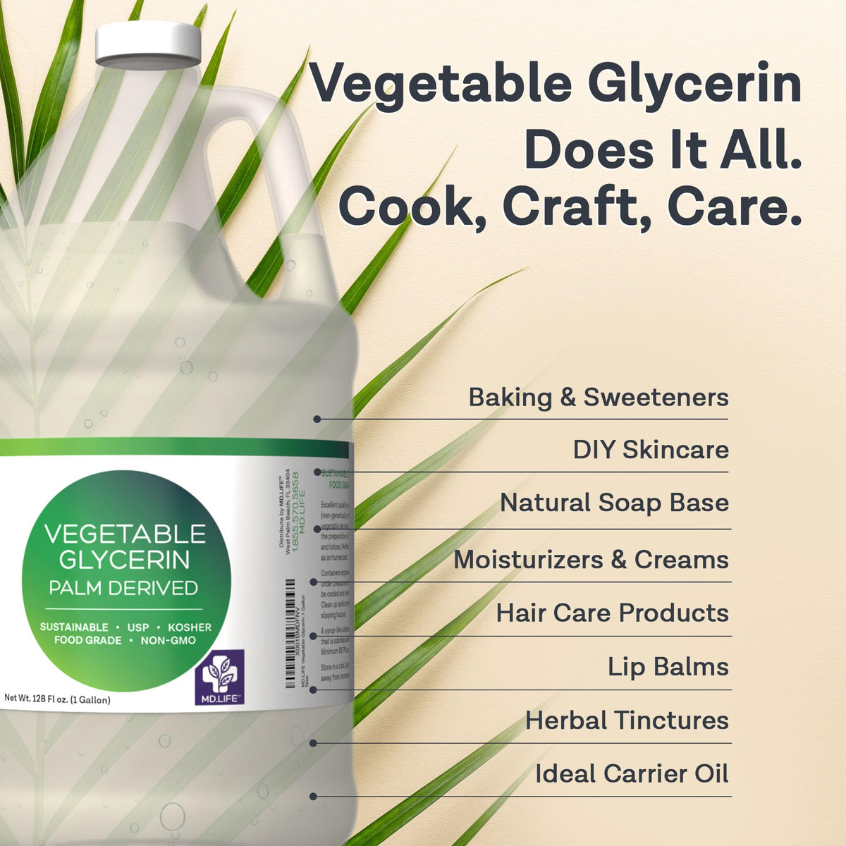 MD.LIFE glycerin liquid texture close-up shows clear, viscous consistency.
