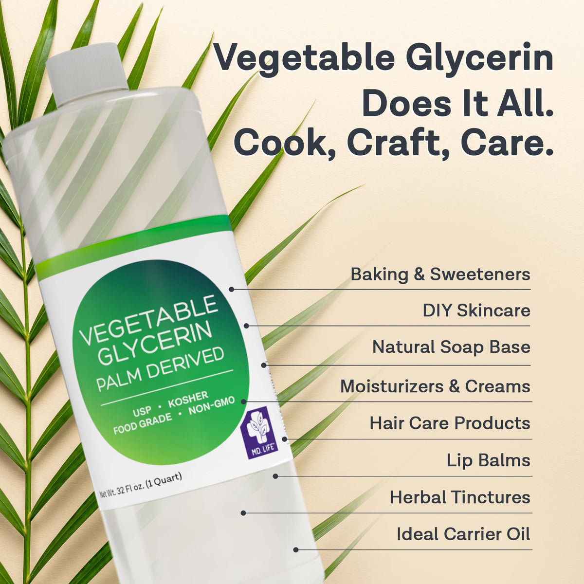 MD.LIFE Vegetable Glycerin label highlights purity and grade