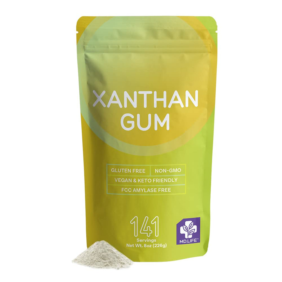 MD.LIFE Xanthan Gum powder in an 8oz pouch for gluten-free baking texture