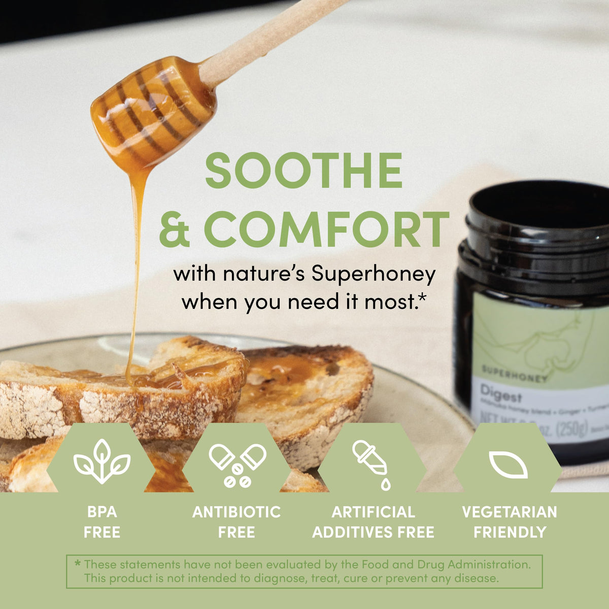 me today Digest Manuka honey pour shows golden texture ideal for toast.