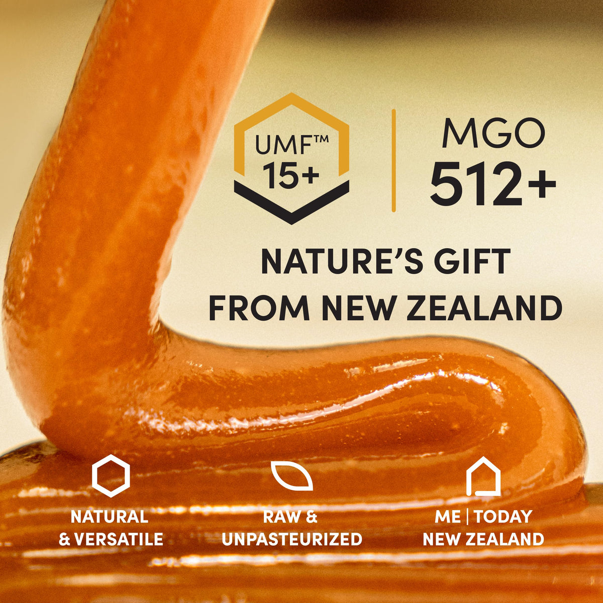 Me Today Manuka honey being poured into a glass for natural energy