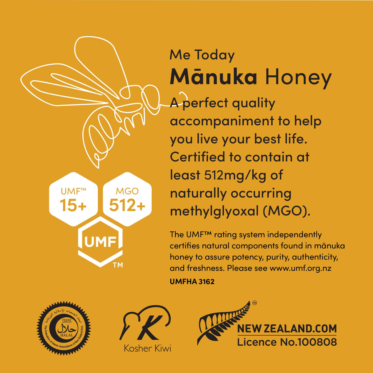 Me Today Manuka honey label confirms UMF 15+ authenticity and quality