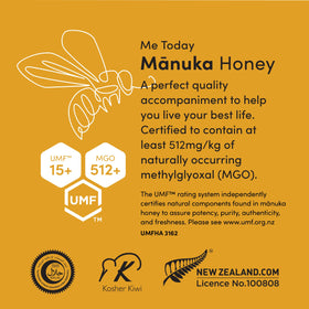 Me Today Manuka honey label confirms UMF 15+ authenticity and quality