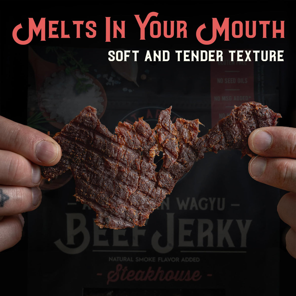 Meat Artisan Beef Jerky artisan quality packaging highlights premium craftsmanship.
