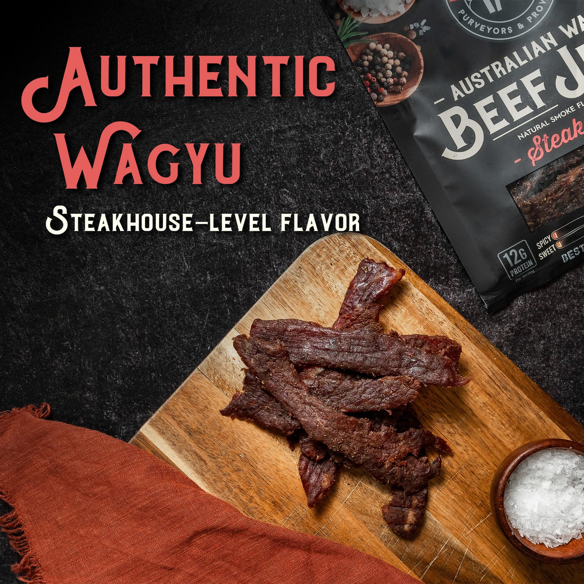 Meat Artisan Beef Jerky gluten-free and MSG-free, ideal for travel.