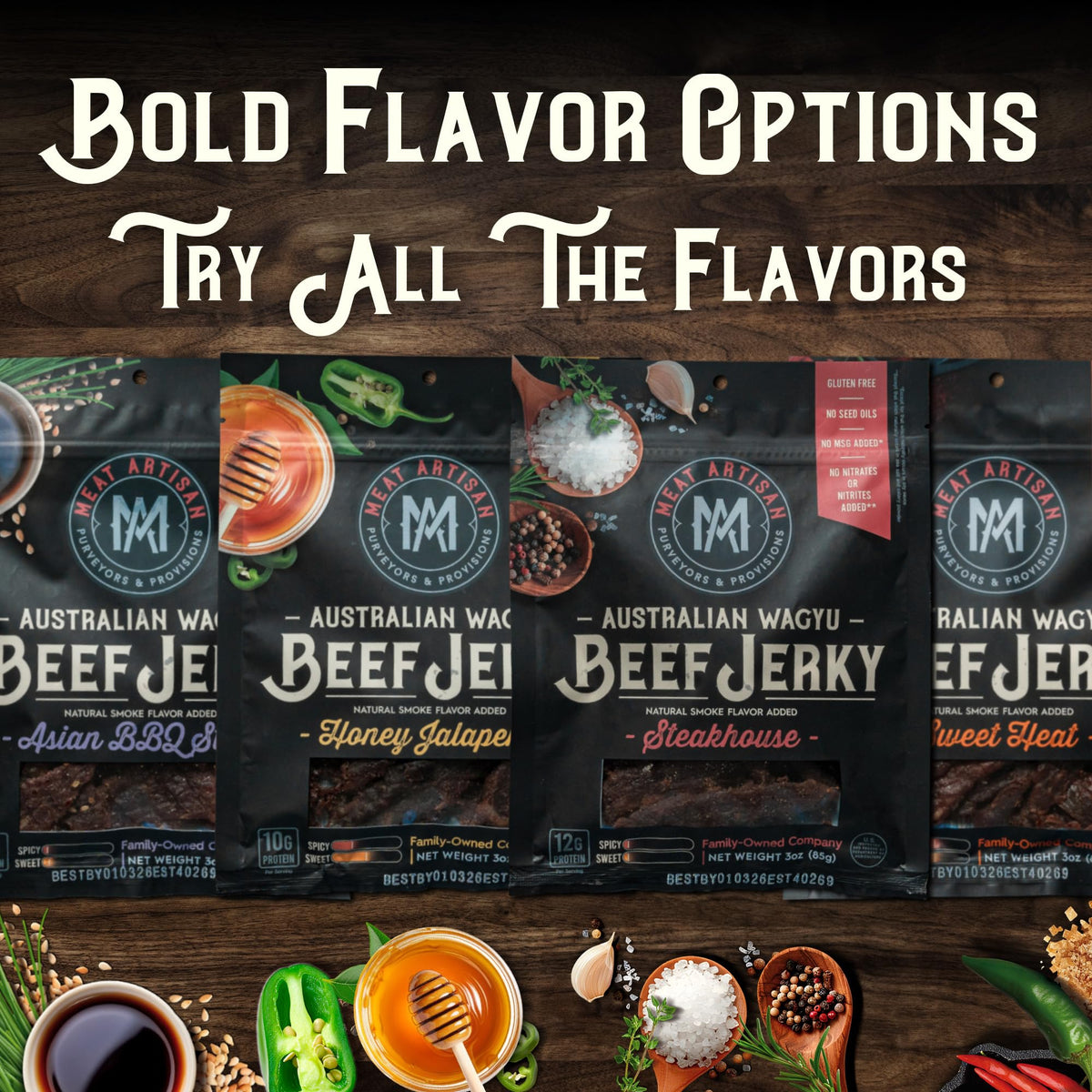 MEAT ARTISAN jerky portable snack pack for office or outdoors.