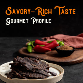 Meat Artisan Wagyu Sweet Heat jerky slices close-up showing marbling