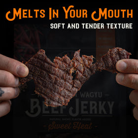 Meat Artisan Wagyu Sweet Heat nutrition label visible for high protein snacking